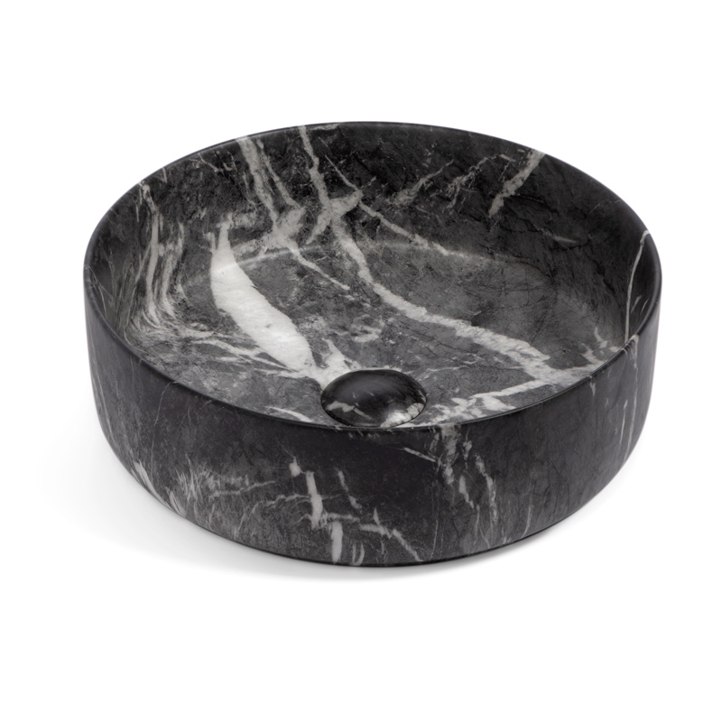 Vasque Céramique, 35x35x12CM, Effet Marbre Noir Mat, Como