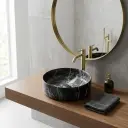 Vasque Céramique, 35x35x12CM, Effet Marbre Noir Mat, Como