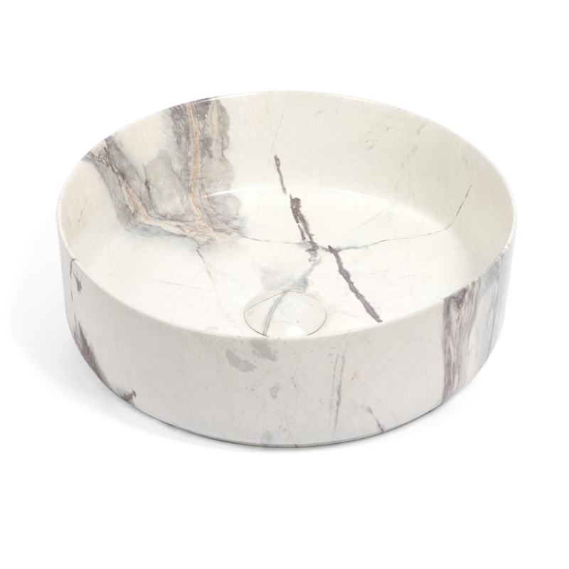 Vasque céramique, 35x35x12CM,  Effet Marbre Blanc Mat, Garda