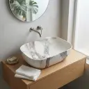 Vasque Céramique, 46x32x13CM, Effet Marbre Blanc Mat, Orta