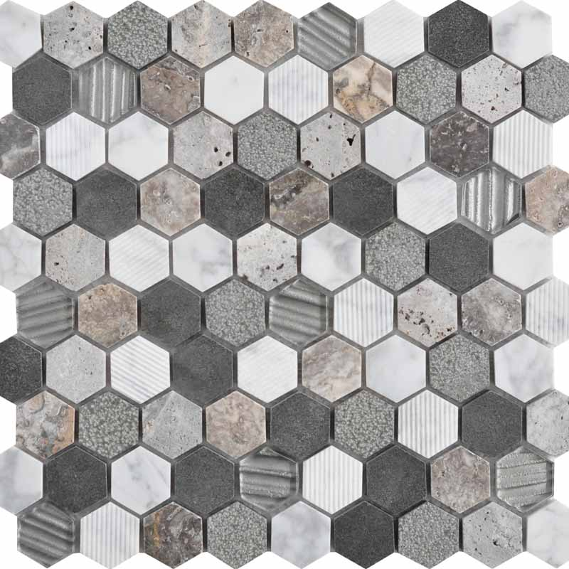 Mosaïque en pierre, 30x28,5 cm, Hexagona, Mix light stone