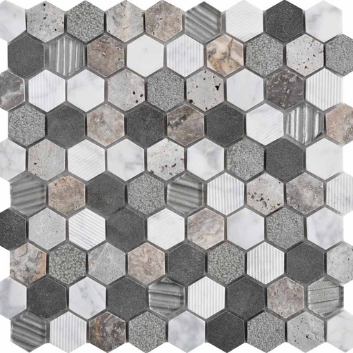 Mosaïque en pierre, 30x28,5 cm, Hexagona, Mix light stone