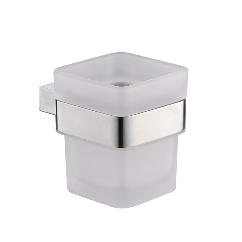 Porte-verre avec support mural en inox brossé, Quadra-Steel