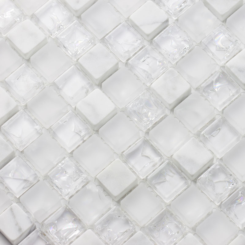 Mosaïque verre et cristal blanche, 30,5x30,5 cm, City Mix White