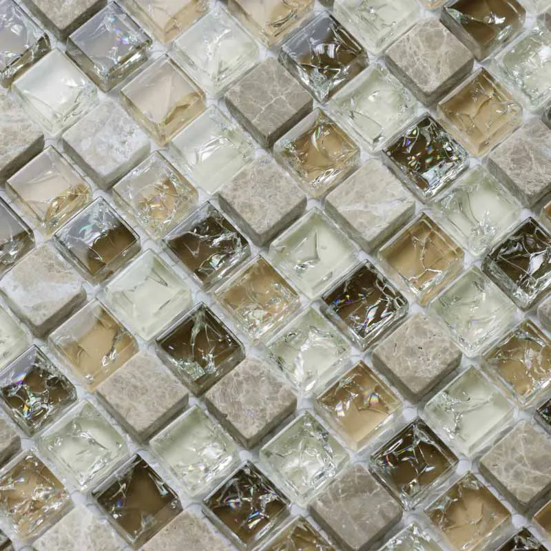 Mosaïque verre et cristal taupe, 30,5x30,5 cm, City Mix Brown