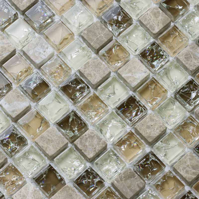 Mosaïque verre et cristal taupe, 30,5x30,5 cm, City Mix Brown