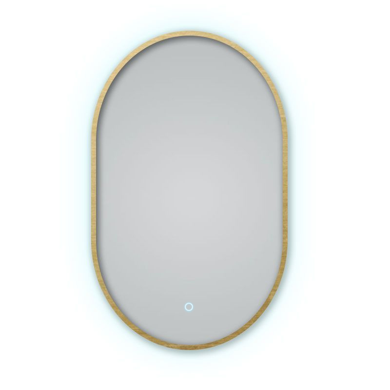 Miroir 50x80 cm lumineux avec cadre en métal finition laiton, Oblong