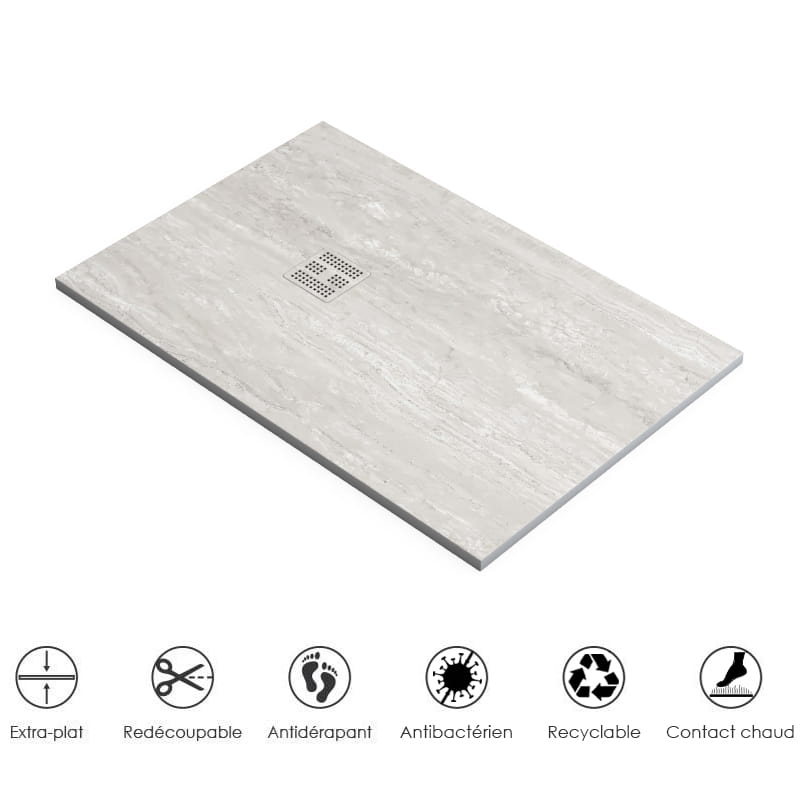 Receveur de douche, 80x120cm, aspect Travertin, Nuance