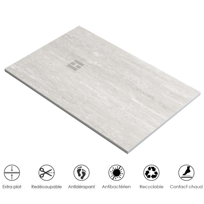 Receveur de douche, 90 x140,  160, 200cm, aspect Travertin, Nuance