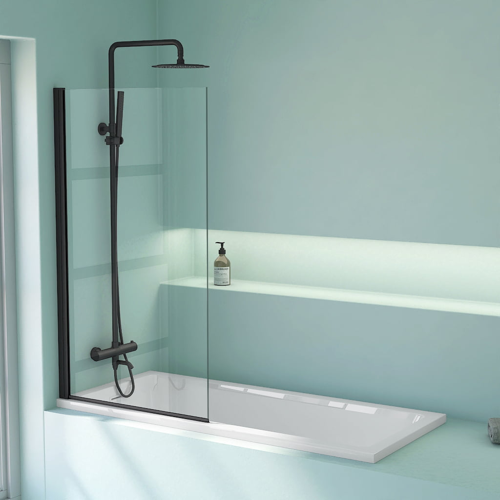 Pare baignoire 80x140cm, profilé noir mat, Palma