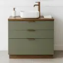 Meuble à poser 80 cm, vert olive et bois noyer avec poignées doré rose brossé, Alma