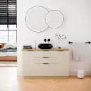 Meuble 120 cm Biscuit et Plan aspect chêne clair, 3 tiroirs et 2 portes Alma