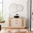 Meuble Cannage en rotin 120 cm, beige, plan imitation chêne clair, Alma