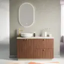 Meuble à poser 120 cm aspect noyer, plan biscuit, 2 tiroirs et 2 portes Alma