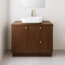 Meuble à poser 90 cm, bois noyer avec poignées doré brossé, Alma