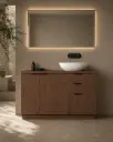 Meuble à poser 120 cm, bois noyer avec poignées noir mat, Alma