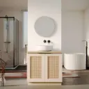 Meuble Cannage en rotin 80 cm, beige, plan imitation chêne clair, Alma
