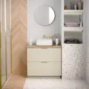 Meuble à poser 80 cm, biscuit et plateau en chêne , Alma