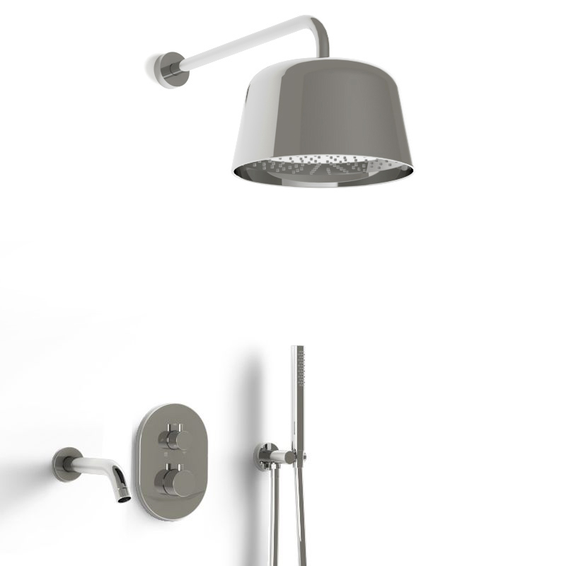 Composition bain douche thermostatique encastrée, chrome, Châtelet