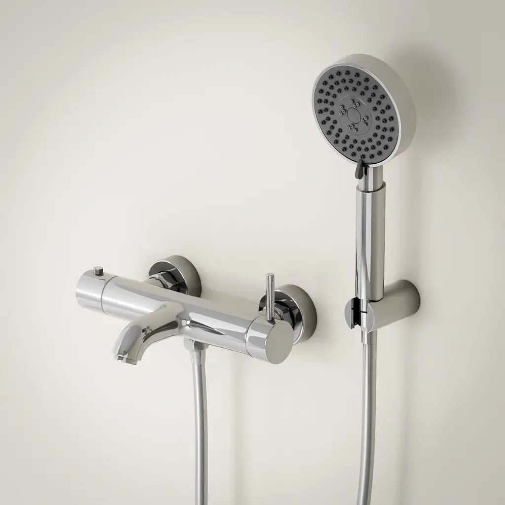 Robinet mitigeur de baignoire mural chromé, douchette, Châtelet