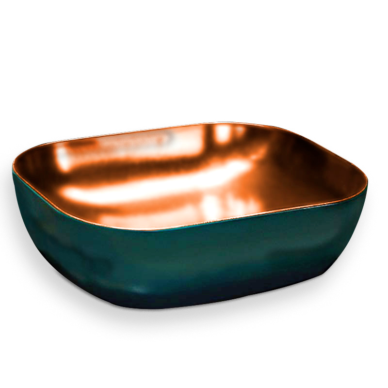 Vasque à poser vert et bronze, en céramique, 49x40 cm, Antique