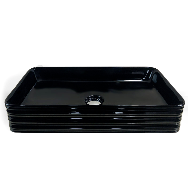 Vasque à poser rectangulaire, céramique, noir brillant - 68 x 38 cm, Strip