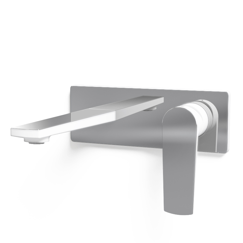 Robinet mitigeur lavabo mural, chromé et blanc mat + bonde, Alma