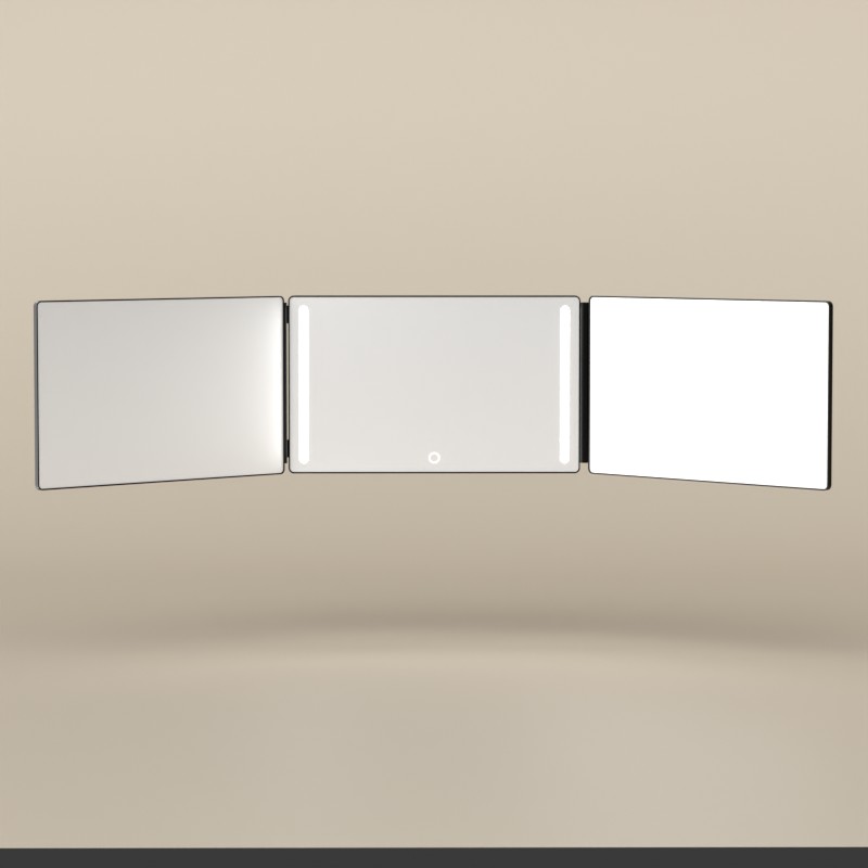 Miroir Triptyque à Led, Supports Hauteur Réglable, Noir Mat