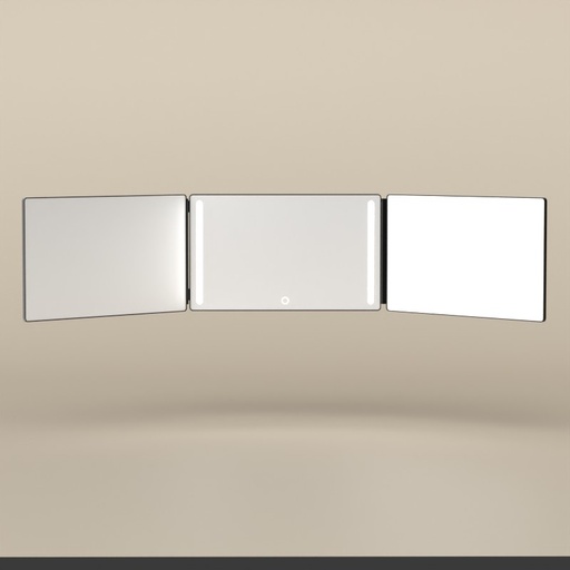 Miroir Triptyque à Led, Supports Hauteur Réglable, Noir Mat