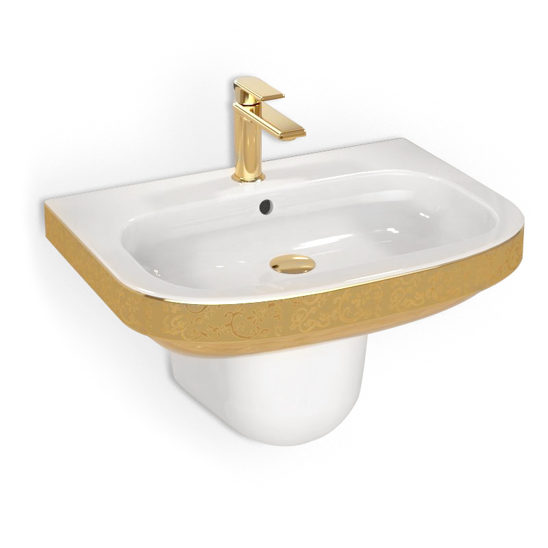  Lavabo suspendu Gold + demi colonne 59x39 cm, céramique