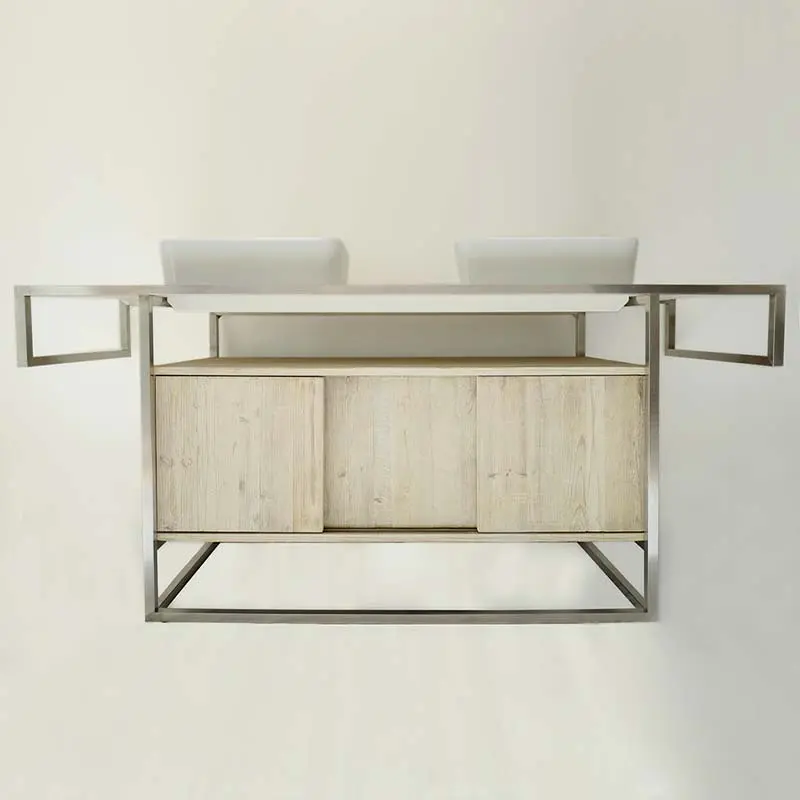 Meuble salle de bains en bois massif 185 cm, double vasque, Atelier