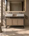 Meuble salle de bains en bois massif 185 cm, double vasque, Atelier