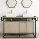 Meuble salle de bains en bois massif 185 cm, double vasque, Atelier