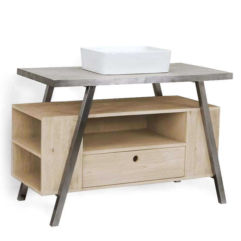 Meuble salle de bains en bois massif 120 cm, avec vasque, Atelier