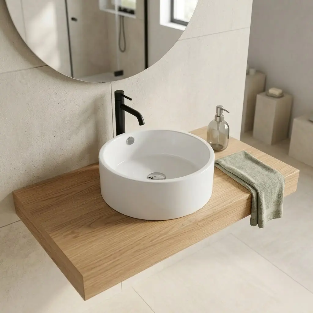 Vasque à poser 41 cm ronde, blanc brillant céramique, Pure