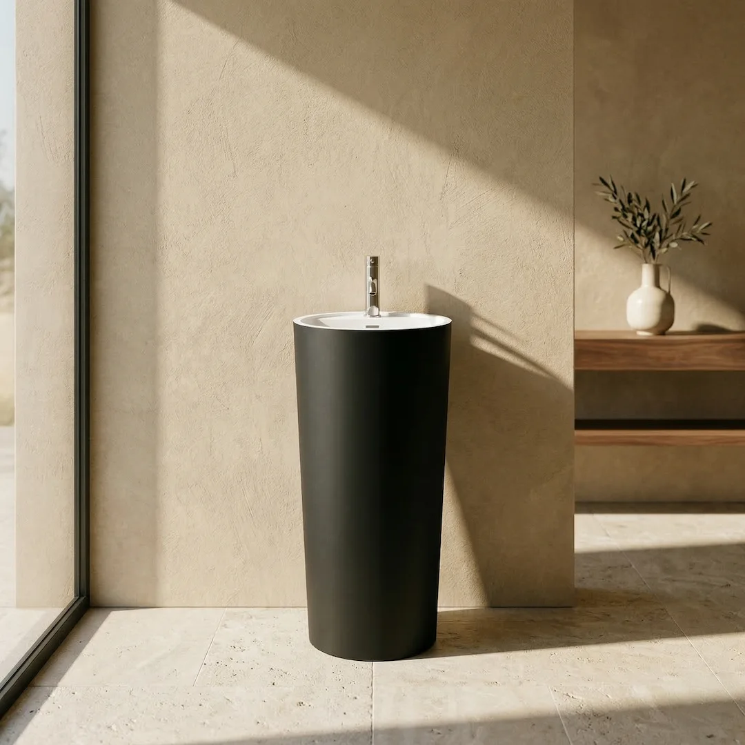 Lavabo totem, résine minérale bicolore, 45x90cm, Nera