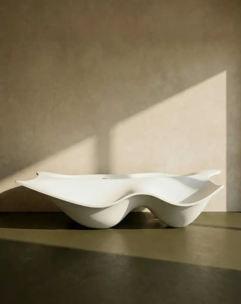 Baignoire îlot double, résine minérale 235x185cm, Flow