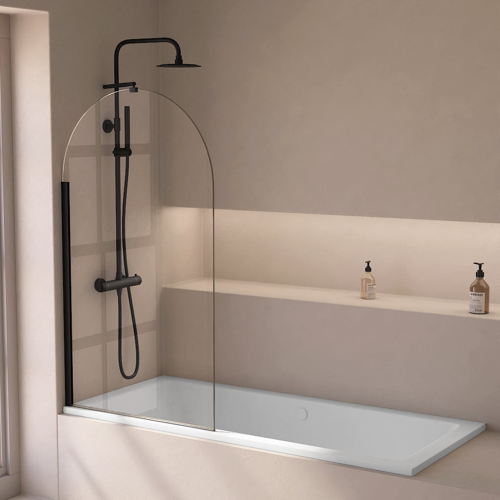 Pare-baignoire arrondi fixe 80x140 cm, profilé noir, Altea Round