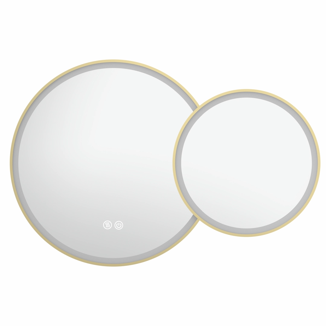 Miroir 105x70 cm lumineux LED, antibuée, double ronds, cadre doré brossé, Châtelet