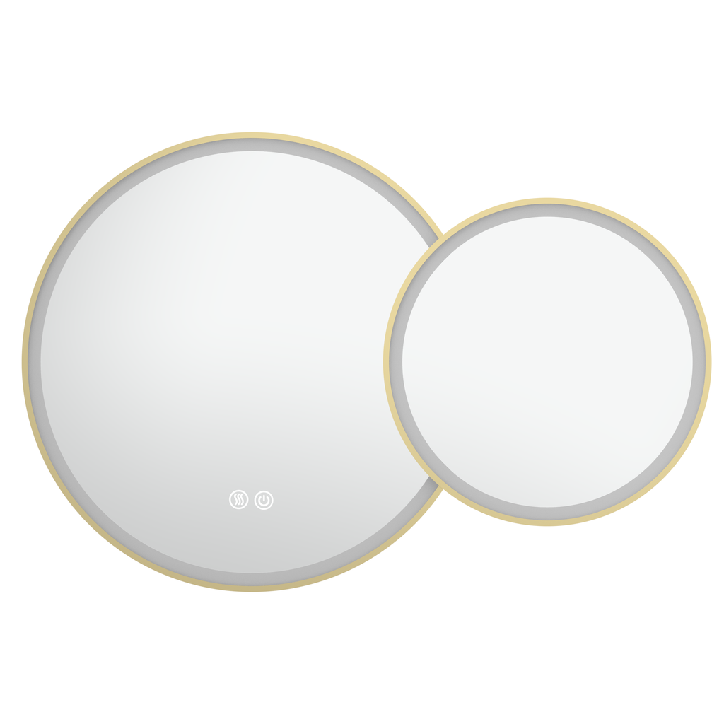 Miroir 105x70 cm lumineux LED, antibuée, double ronds, cadre doré brossé, Châtelet