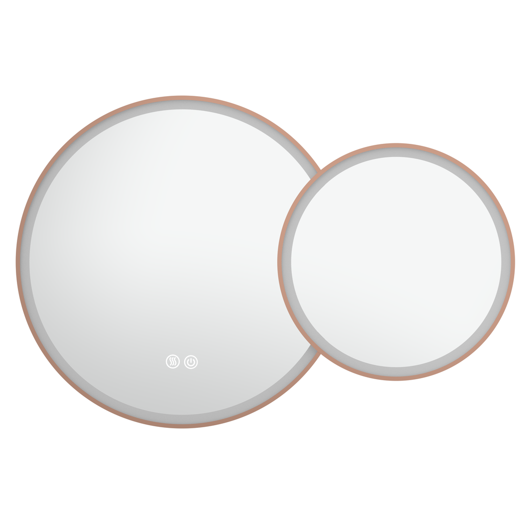 Miroir 105x70 cm lumineux LED, antibuée, double ronds, cadre doré rose brossé, Châtelet