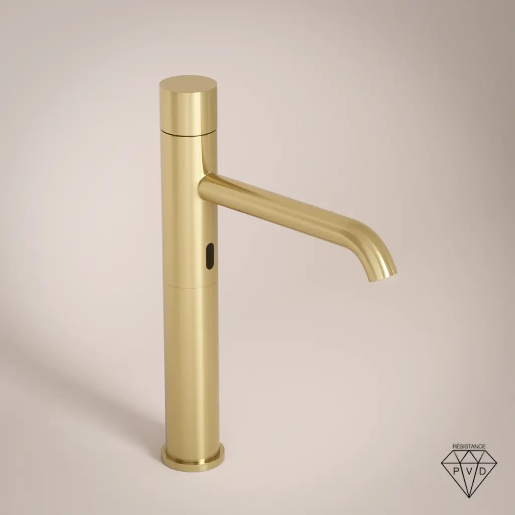 Mitigeur Haut Electronique, doré brossé ,Professionnel