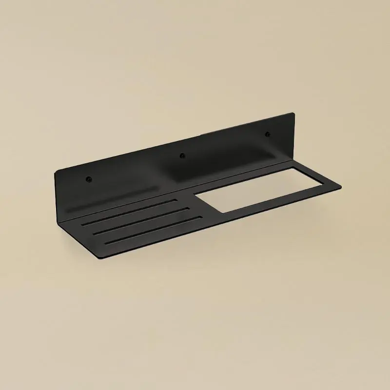 Porte-serviette 40 cm avec tablette, noir mat, Châtelet