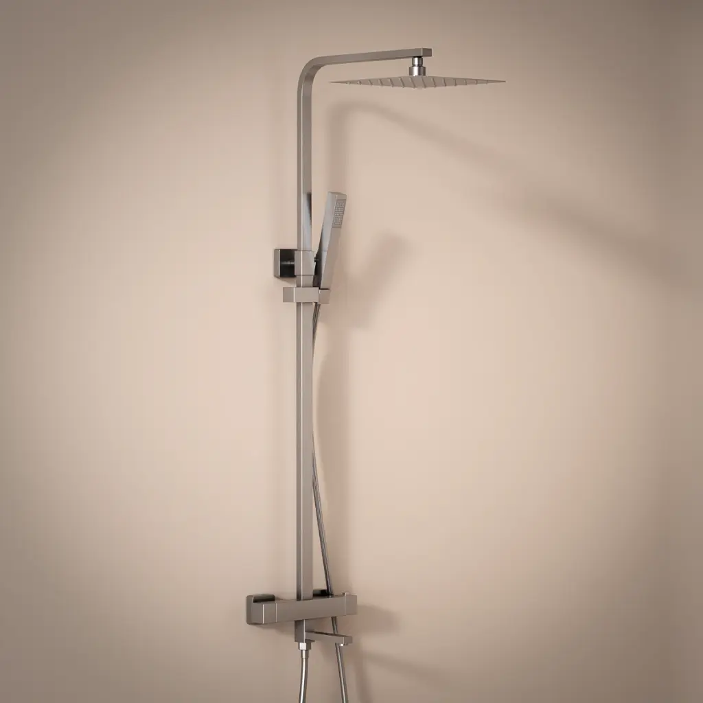 Colonne bain-douche avec mitigeur thermostatique, inox brossé avec douchette tube, Tuileries