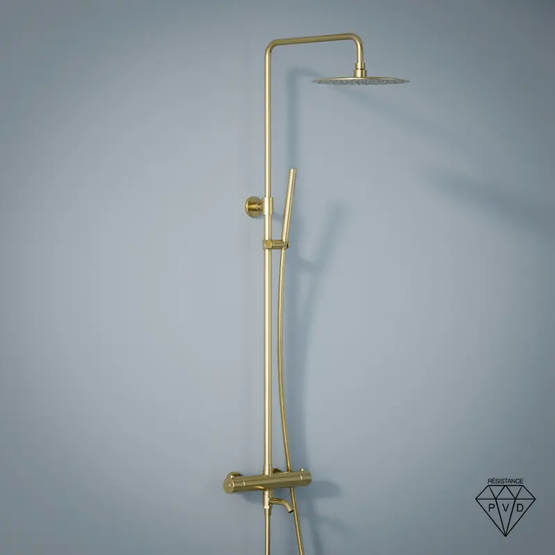 Colonne bain-douche avec mitigeur thermostatique, Ø25cm, doré brossé, Châtelet III