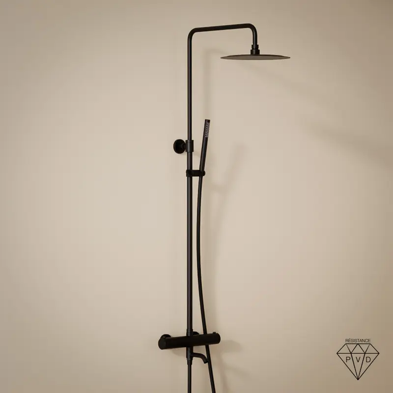 Colonne bain-douche avec mitigeur thermostatique, Ø25cm, noir brossé, Châtelet III