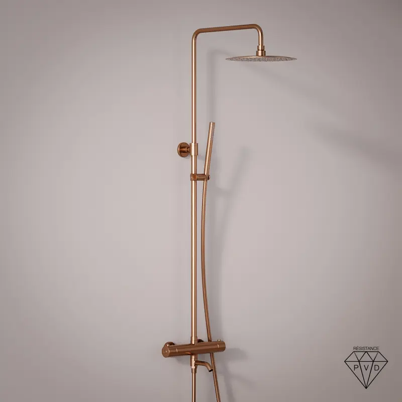 Colonne bain-douche avec mitigeur thermostatique, Ø25cm, doré rose brossé, Châtelet III