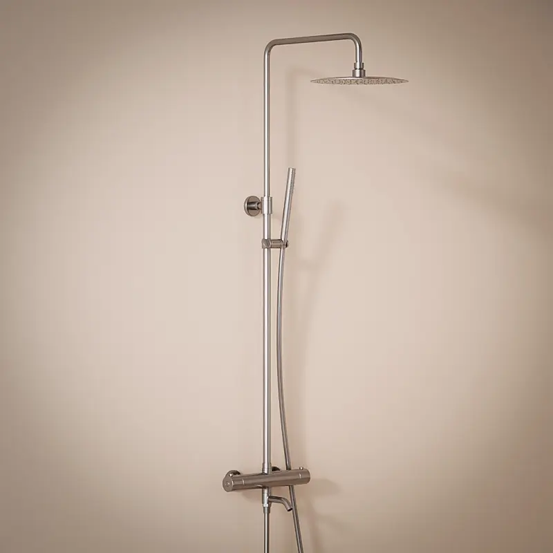 Colonne bain-douche avec mitigeur thermostatique, Ø25cm, inox brossé, Châtelet III