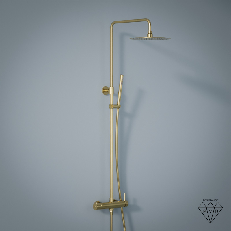 Colonne de douche mitigeur, Ø25cm, inox doré brossé, Châtelet III