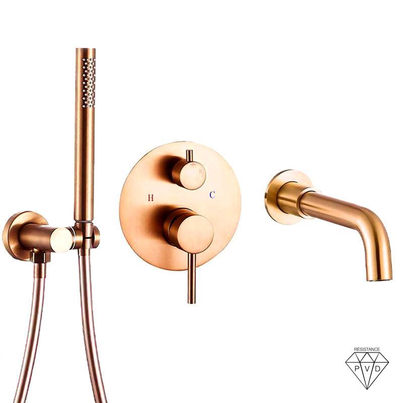 Pack mitigeur bain-douche à encastrer, doré rose brossé, 2 sorties, Châtelet